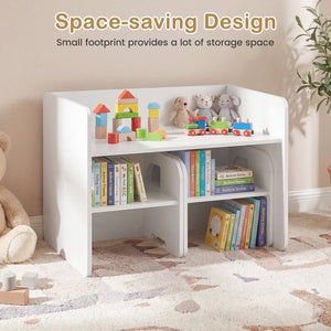 3 Pieces Kids Table and Chair Set with Space-saving Toddler Table and 2 Chairs-White view 8