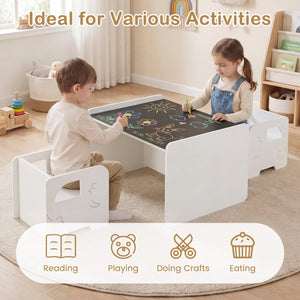 3 Pieces Kids Table and Chair Set with Space-saving Toddler Table and 2 Chairs-White view 9