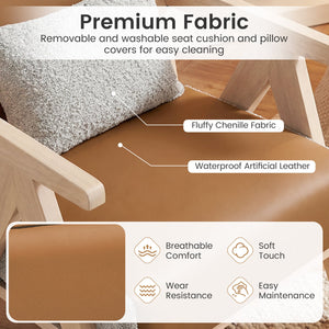 3 Pieces Living Room Furniture Set with Rubber Wood Frame-Brown view 7