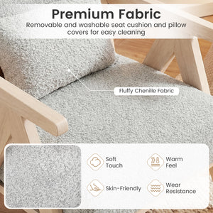 3 Pieces Living Room Furniture Set with Rubber Wood Frame-Gray view 7