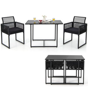 3 Pieces Outdoor Dining Set with Folding Backrest and Seat Cushion-Black view 4