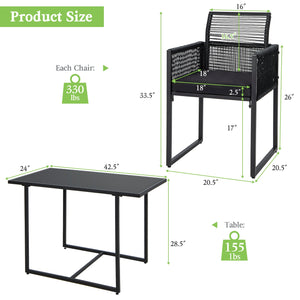 3 Pieces Outdoor Dining Set with Folding Backrest and Seat Cushion-Black view 5