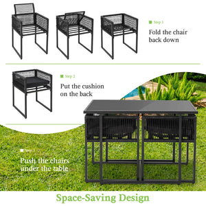 3 Pieces Outdoor Dining Set with Folding Backrest and Seat Cushion-Black view 8