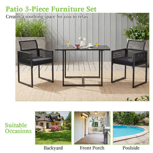3 Pieces Outdoor Dining Set with Folding Backrest and Seat Cushion-Black view 9