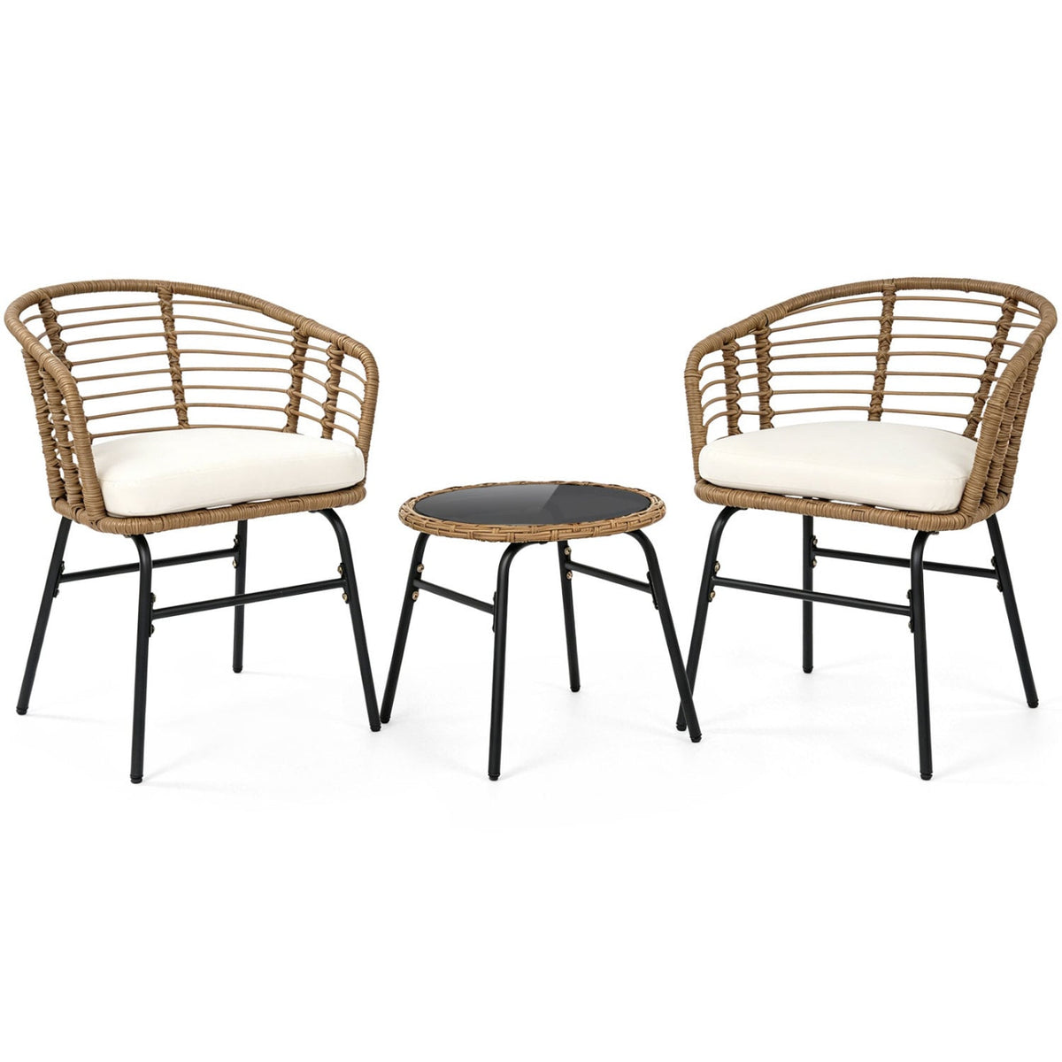 3 Pieces Outdoor Patio Furniture Set with Soft Cushions-White
