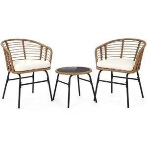 3 Pieces Outdoor Patio Furniture Set with Soft Cushions-White