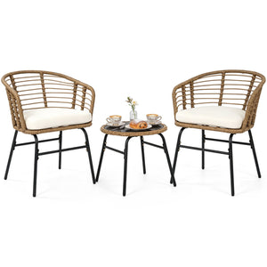 3 Pieces Outdoor Patio Furniture Set with Soft Cushions-White view 4