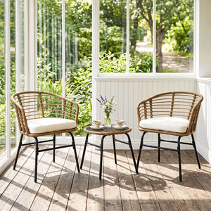 3 Pieces Outdoor Patio Furniture Set with Soft Cushions-White view 2