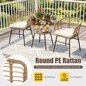 3 Pieces Outdoor Patio Furniture Set with Soft Cushions-White view 6