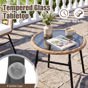 3 Pieces Outdoor Patio Furniture Set with Soft Cushions-White view 9
