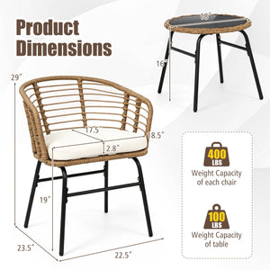3 Pieces Outdoor Patio Furniture Set with Soft Cushions-White view 5