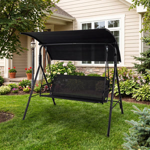 3-Seat Outdoor Patio Swing Chair with Breathable Mesh Fabrics-Beige view 2