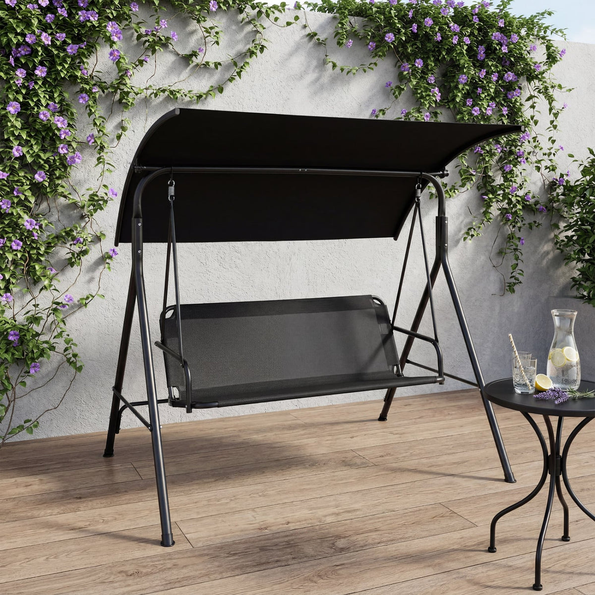 3-Seat Outdoor Patio Swing Chair with Breathable Mesh Fabrics-Beige view 3