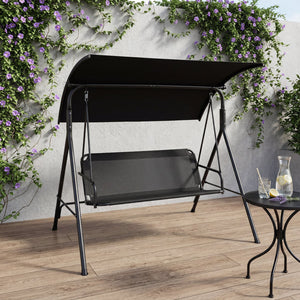 3-Seat Outdoor Patio Swing Chair with Breathable Mesh Fabrics-Beige view 3