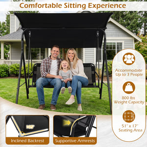 3-Seat Outdoor Patio Swing Chair with Breathable Mesh Fabrics-Beige view 7