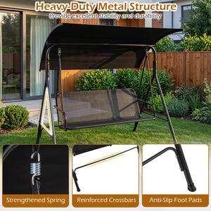 3-Seat Outdoor Patio Swing Chair with Breathable Mesh Fabrics-Beige view 8
