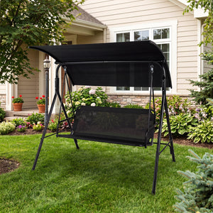 3-Seat Outdoor Patio Swing Chair with Breathable Mesh Fabrics-Black view 2