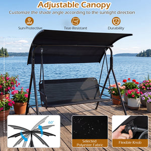 3-Seat Outdoor Patio Swing Chair with Breathable Mesh Fabrics-Black view 5