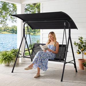 3-Seat Outdoor Patio Swing Chair with Breathable Mesh Fabrics-Black view 9