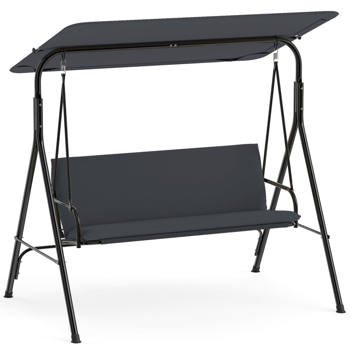 3-Seat Patio Swing Chair with Adjustable Canopy & Removable Cushion-Gray