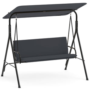 3-Seat Patio Swing Chair with Adjustable Canopy & Removable Cushion-Gray