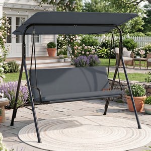 3-Seat Patio Swing Chair with Adjustable Canopy & Removable Cushion-Gray view 2