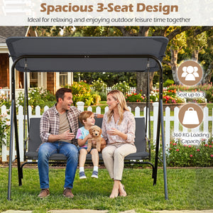 3-Seat Patio Swing Chair with Adjustable Canopy & Removable Cushion-Gray view 5