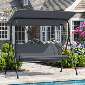 3-Seat Patio Swing Chair with Adjustable Canopy & Removable Cushion-Gray view 6