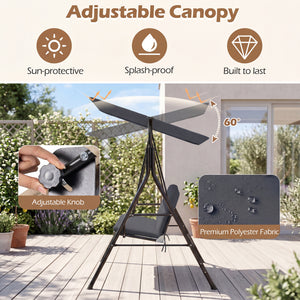 3-Seat Patio Swing Chair with Adjustable Canopy & Removable Cushion-Gray view 7