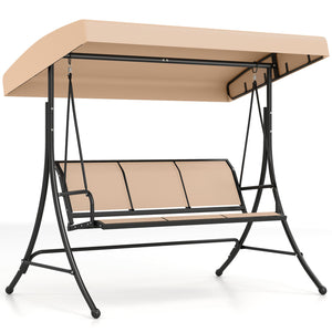 3-Seat Patio Swing Chair with Adjustable Canopy -Beige