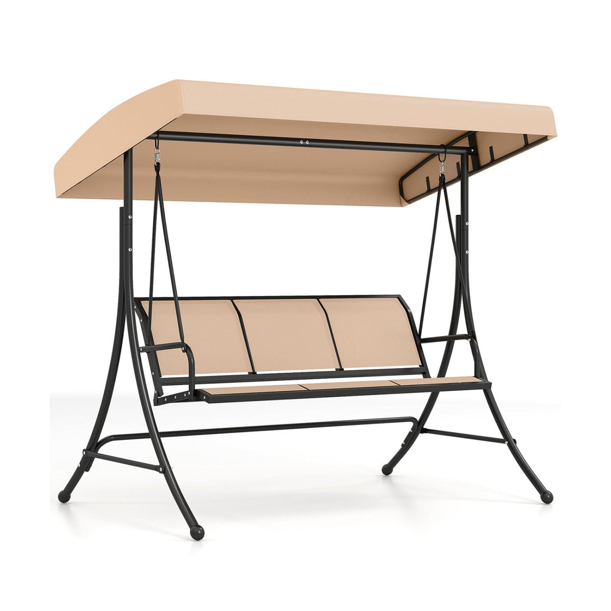 3-Seat Patio Swing Chair with Adjustable Canopy -Beige view 4
