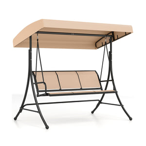 3-Seat Patio Swing Chair with Adjustable Canopy -Beige view 4