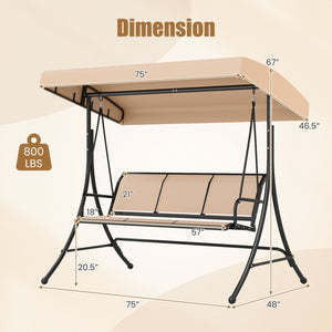 3-Seat Patio Swing Chair with Adjustable Canopy -Beige view 5
