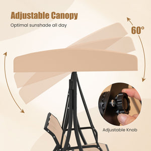 3-Seat Patio Swing Chair with Adjustable Canopy -Beige view 7