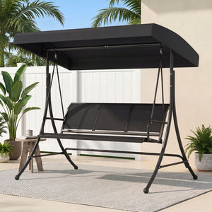 3-Seat Patio Swing Chair with Adjustable Canopy -Black view 2