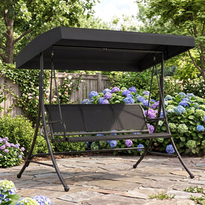 3-Seat Patio Swing Chair with Adjustable Canopy -Black view 3