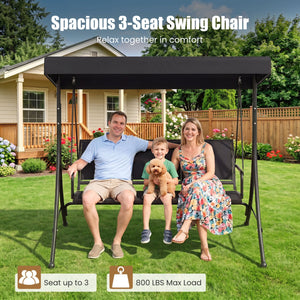 3-Seat Patio Swing Chair with Adjustable Canopy -Black view 6