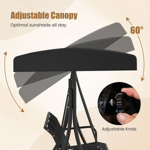 3-Seat Patio Swing Chair with Adjustable Canopy -Black view 7