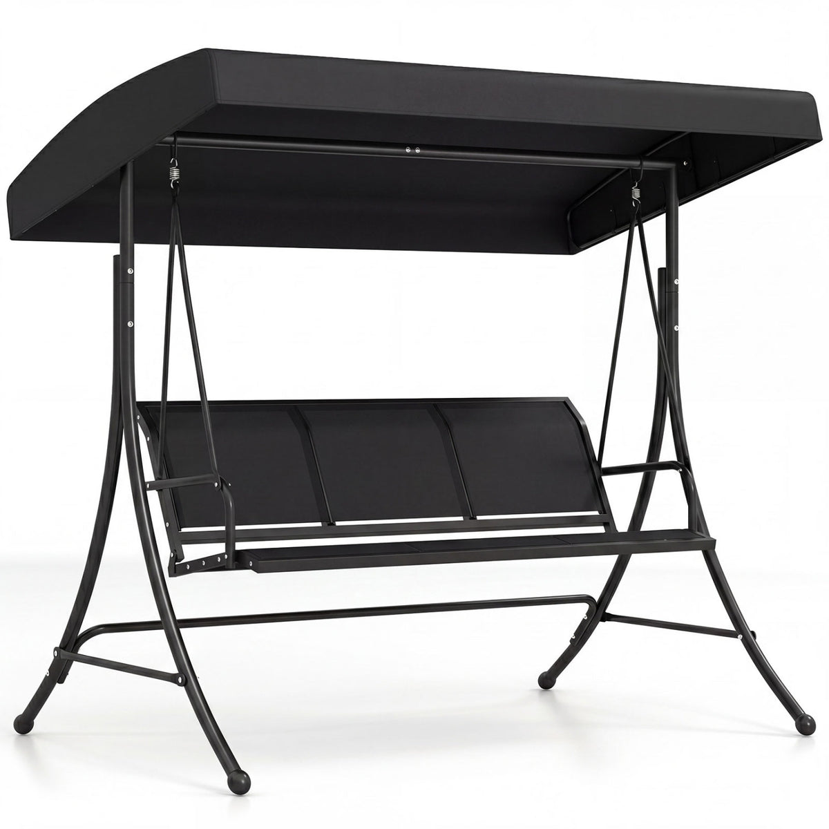 3-Seat Patio Swing Chair with Adjustable Canopy -Black