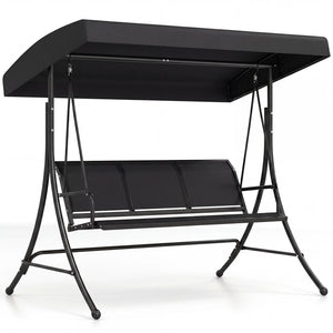 3-Seat Patio Swing Chair with Adjustable Canopy -Black