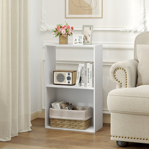 3-Tier Bookshelf with Open Storage Compartment and Freestanding Display Shelf-White view 2