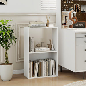 3-Tier Bookshelf with Open Storage Compartment and Freestanding Display Shelf-White view 3