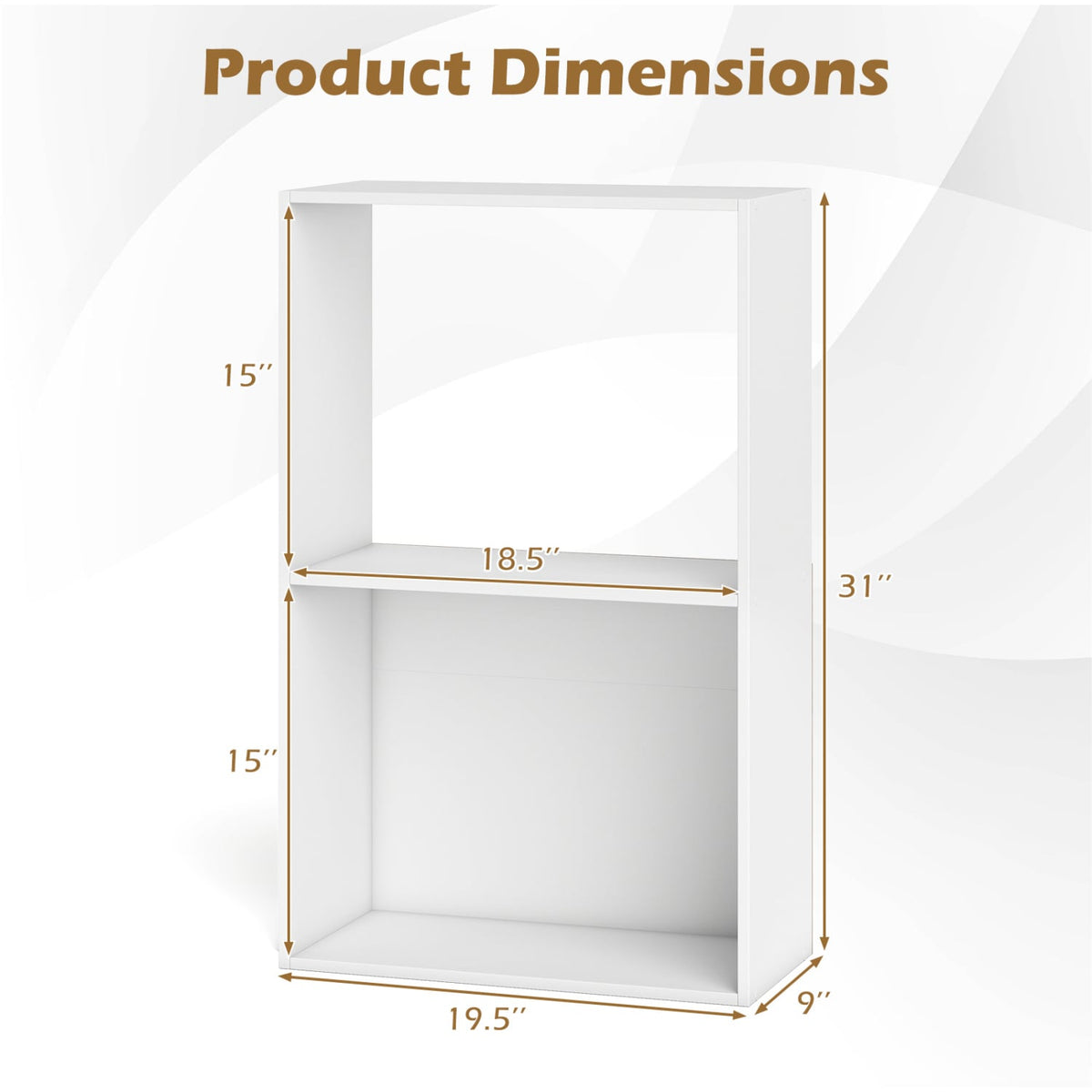 3-Tier Bookshelf with Open Storage Compartment and Freestanding Display Shelf-White view 5