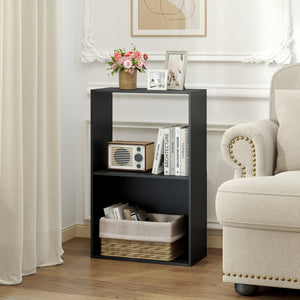 3-Tier Bookshelf with Open Storage Compartment and Freestanding Display Shelf-Black view 2