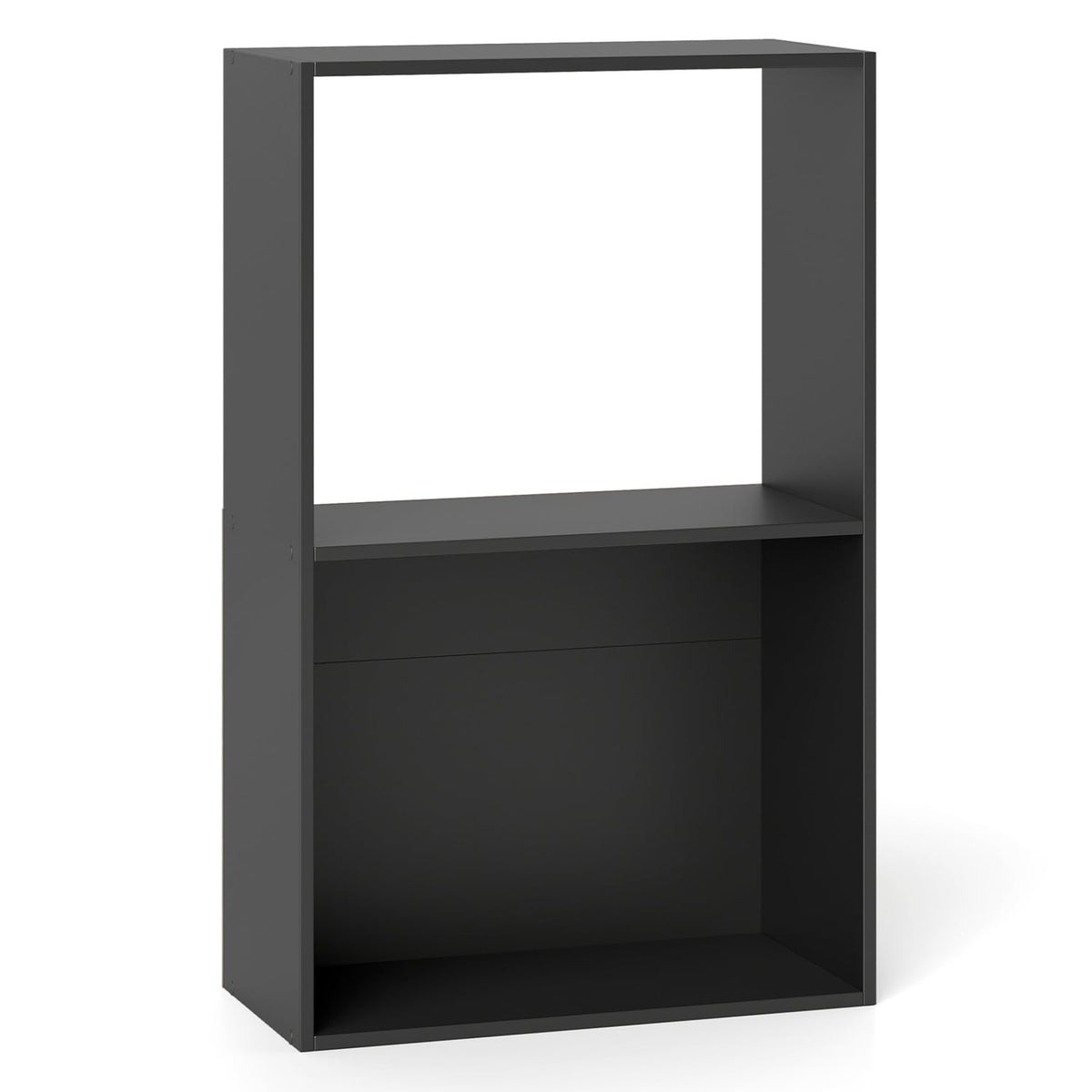 3-Tier Bookshelf with Open Storage Compartment and Freestanding Display Shelf-Black view 4