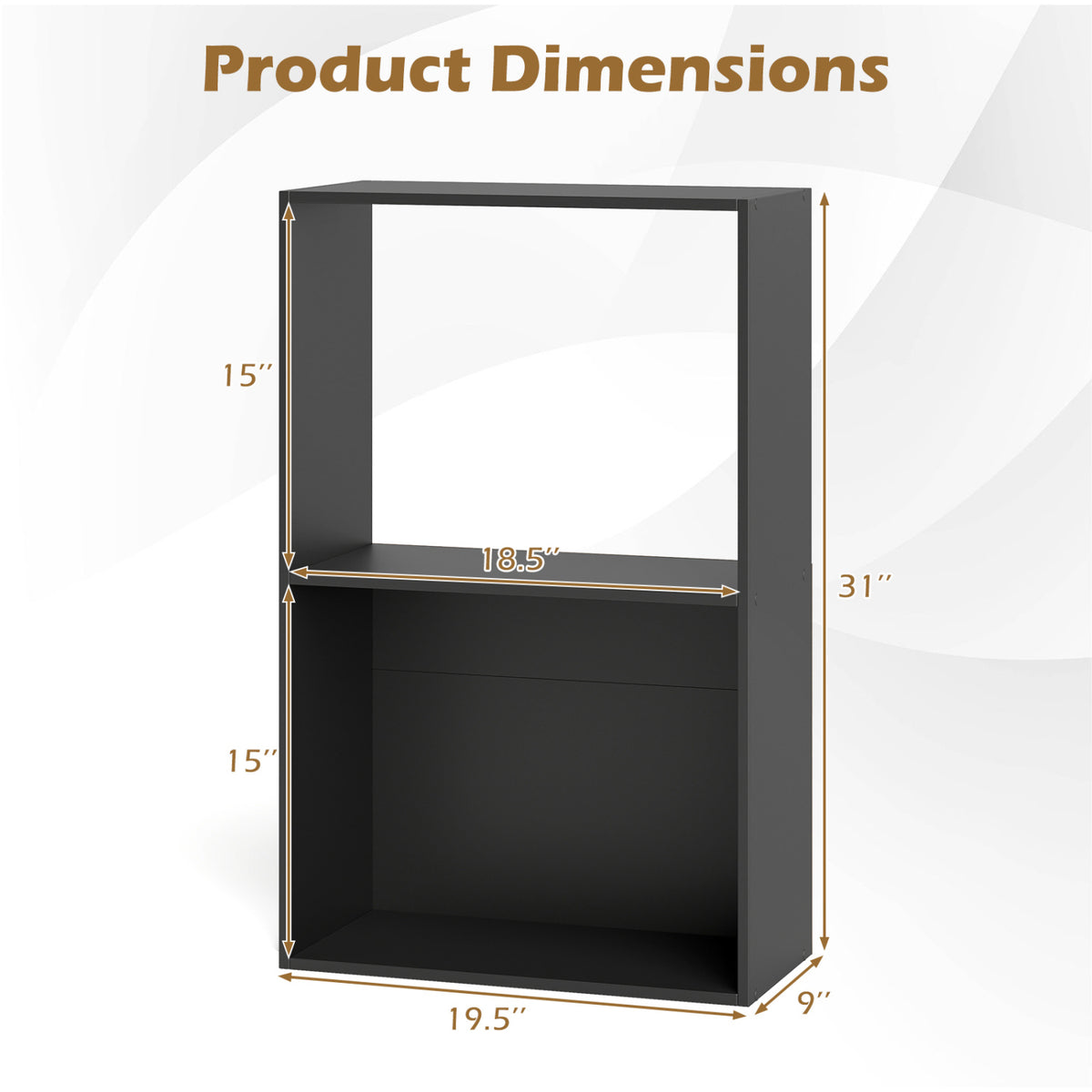 3-Tier Bookshelf with Open Storage Compartment and Freestanding Display Shelf-Black view 5