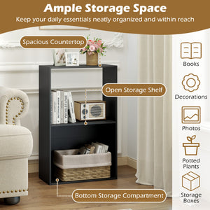 3-Tier Bookshelf with Open Storage Compartment and Freestanding Display Shelf-Black view 6