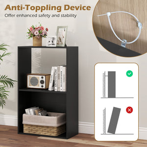 3-Tier Bookshelf with Open Storage Compartment and Freestanding Display Shelf-Black view 7