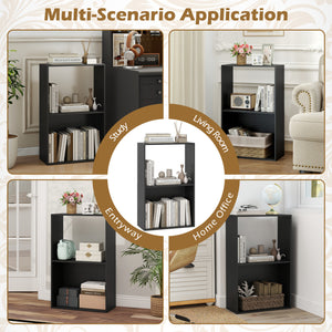 3-Tier Bookshelf with Open Storage Compartment and Freestanding Display Shelf-Black view 8