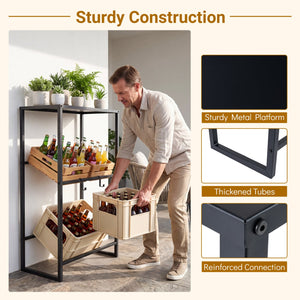 3-Tier Drink Crate Rack with Shelf for Beer and Water for Kitchen and Garage-Black view 9